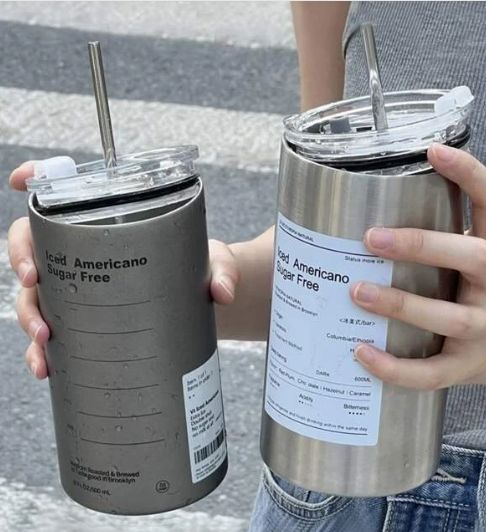 Ins Coffee Cup,Stainless Steel Water Bottle,Straw Cup